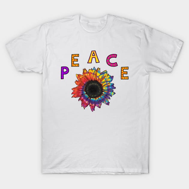 Peace with Multicolored Sunflower T-Shirt by JodyzDesigns